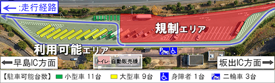 利用制限の期間と駐車可能台数　粒江PA上り線