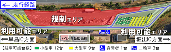 利用制限の期間と駐車可能台数　粒江PA上り線