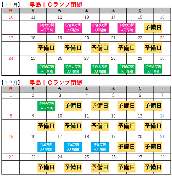 早島ICランプ閉鎖スケジュール