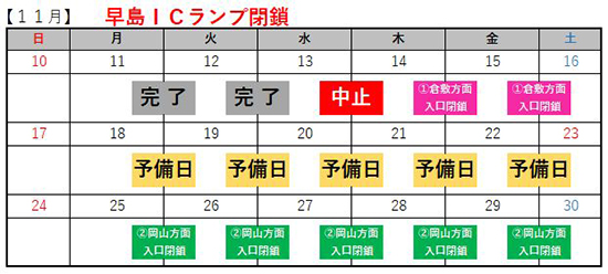 早島ICランプ閉鎖スケジュール