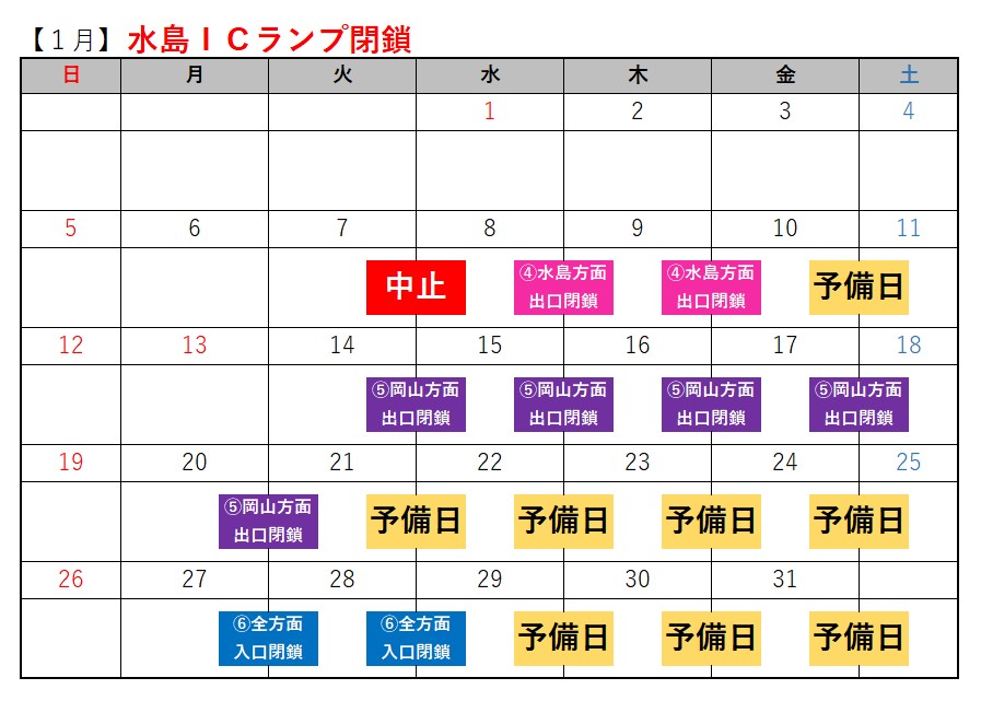 水島ICランプ閉鎖スケジュール