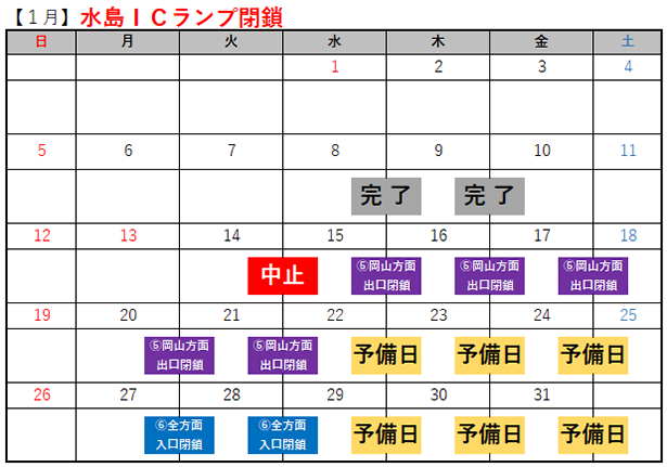 水島ICランプ閉鎖スケジュール