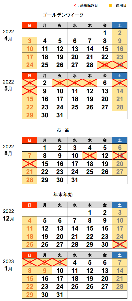 休日割引適用除外日