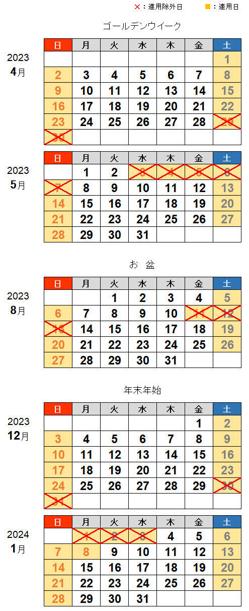 休日割引適用除外日