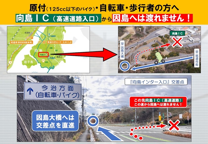 向島IC(高速道路入口)から因島へはわたれません