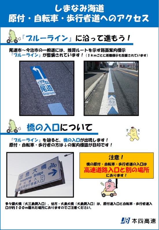 しまなみ海道　原付・自転車・歩行者道へのアクセス