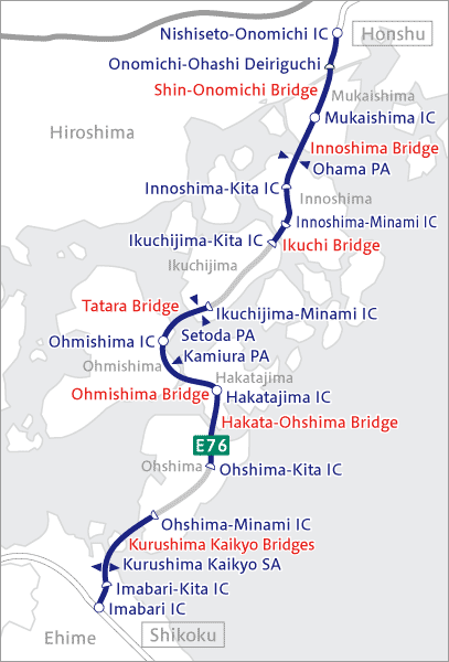 Map of Nishi-Seto Expressway (Shimanami Expressway)