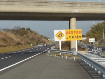 上り坂の速度回復喚起看板