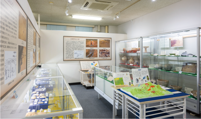 サテライト館のひとつ、埋蔵文化財調査部門。キャンパス内に点在する遺跡の調査結果を展示している。