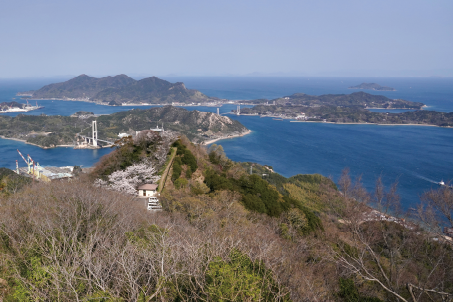 岩城島の積善山から見た上島町の島々と島々を繋ぐ橋