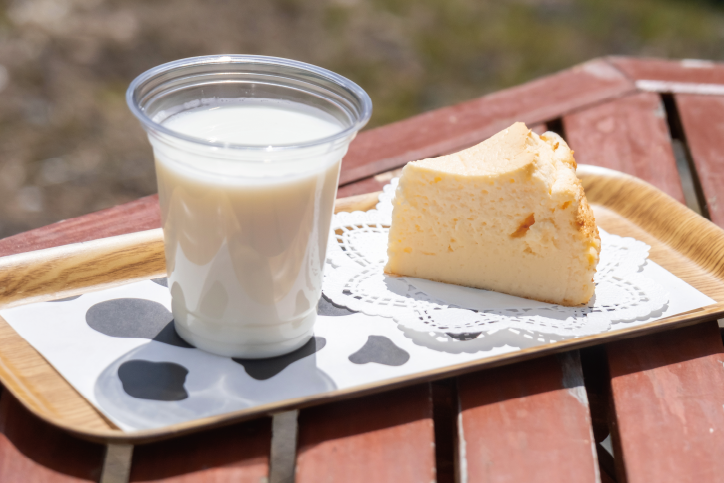 朝搾りたての牛乳やチーズケーキも名物。自家生産牛乳をふんだんにつかったケーキやプリンはテイクアウトや地方発送、オンライン購入も可能