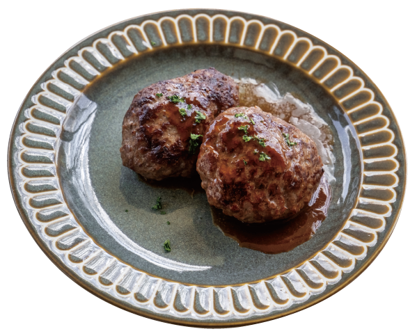 はなが牛のうま味をギュッと濃縮したハンバーグも
