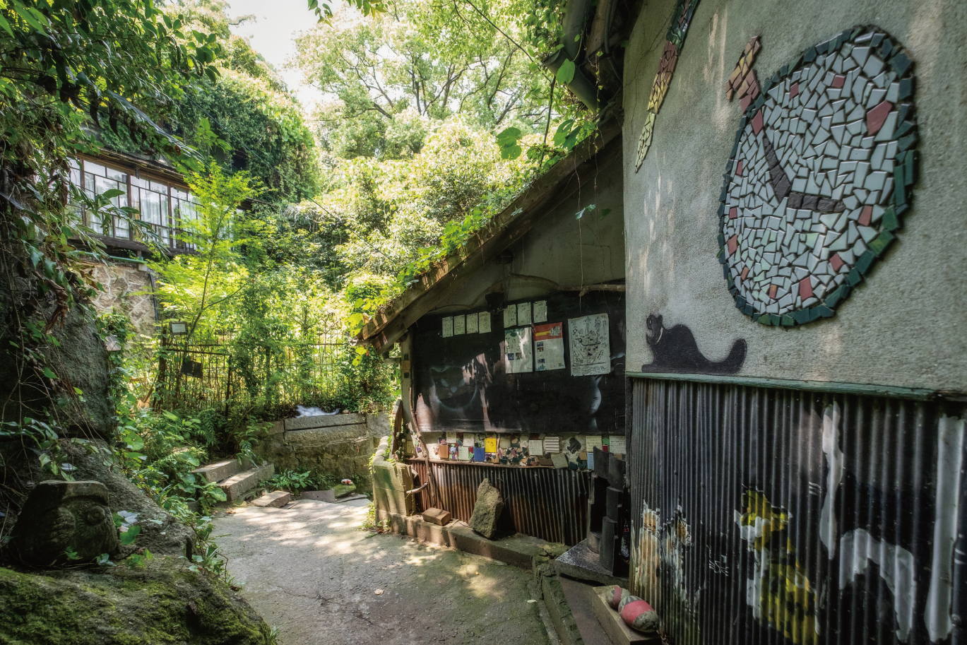鬱蒼と木々が生い茂り、人がいるのかどうかもわからないような建物も。不思議な世界に迷い込んだかのような気分にひたろう